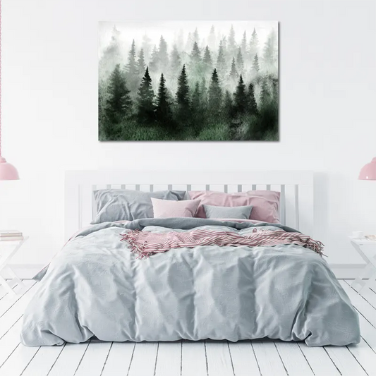 Toile murale d'une Forêt de Sapins dans une chambre - TabloDéco.fr