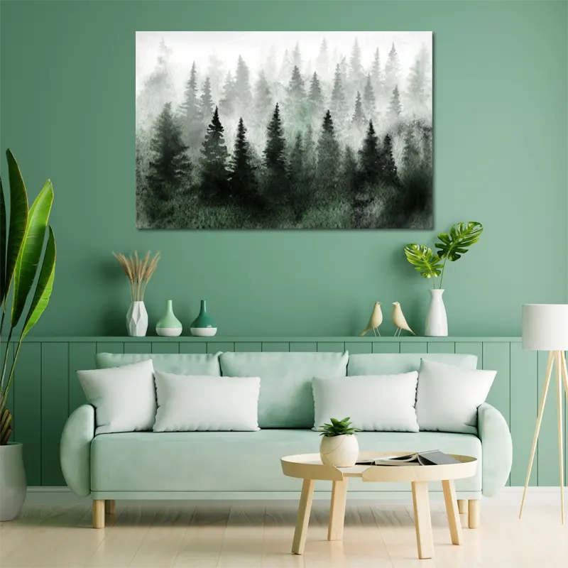 Tableau Forêt de Sapins dans un salon - TabloDéco.fr