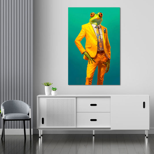 Toile décorative d'une Grenouille Gentelmen - TabloDéco
