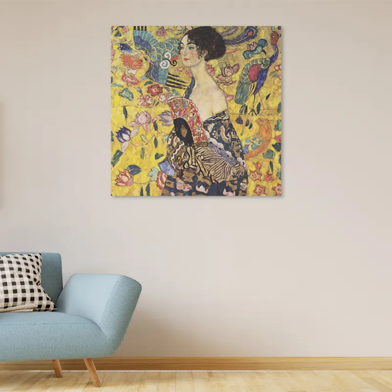Reproduction sur toile imprimée de La Dame à l'éventail de Gustav Klimt - TabloDéco.fr