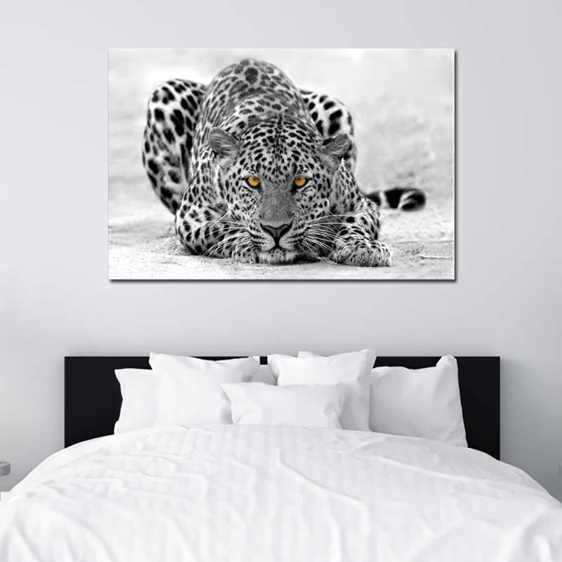 Toile décorative avec un Léopard en Noir et Blanc - TabloDéco.fr