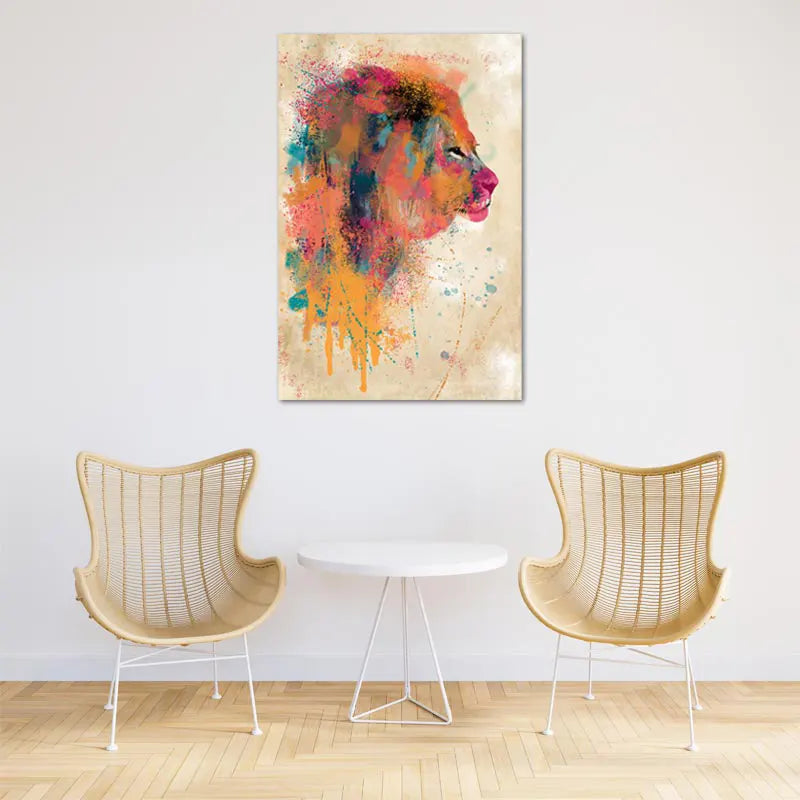 Tableau de décoration sur toile d'un Lion Abstrait Couleurs - TabloDéco.fr