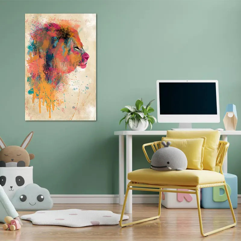 Toile imprimée d'un Lion Abstrait en Couleurs- TabloDéco.fr
