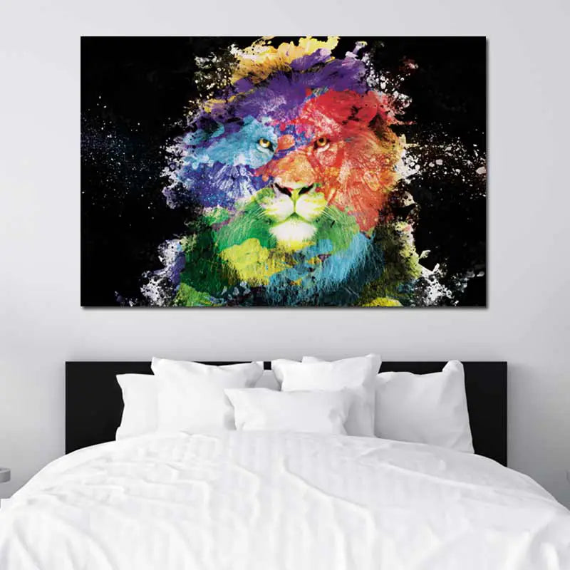 Tableau Décoratif d'un Lion Multicolore - TabloDéco.fr