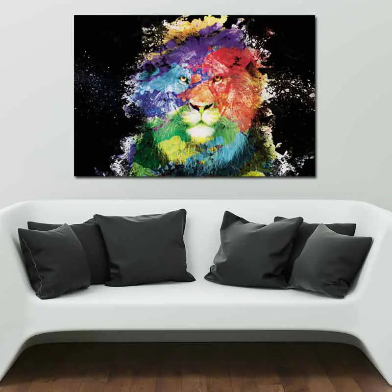 Toile imprimée d'un Lion Multicolore - TabloDéco.fr
