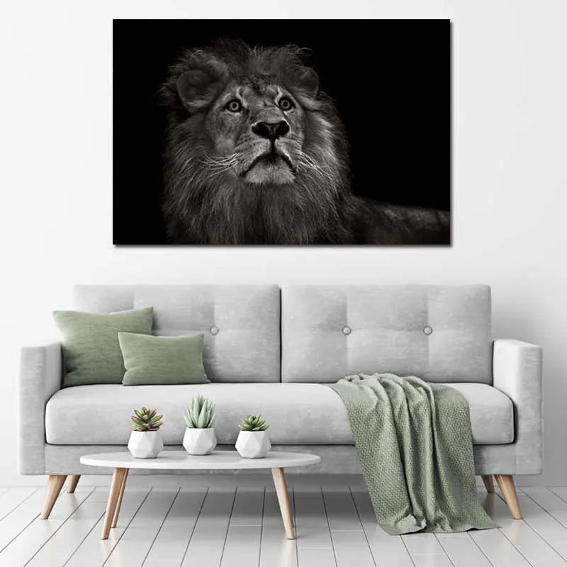 Tableau mural sur toile Lion Noir et Blanc - TabloDéco.fr