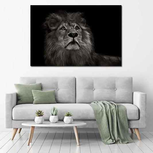 Tableau mural sur toile Lion Noir et Blanc - TabloDéco.fr