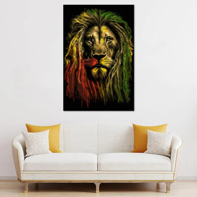 Toile décorative d'un Lion style Rasta - TabloDéco.fr