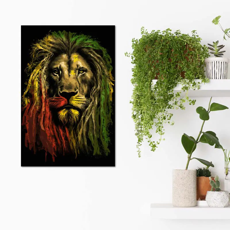 Tableau déco sur toile d'un Lion Rastafari - TabloDéco.fr