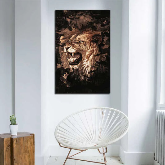 Toile imprimée d'un Lion Rugissant - TabloDéco.fr