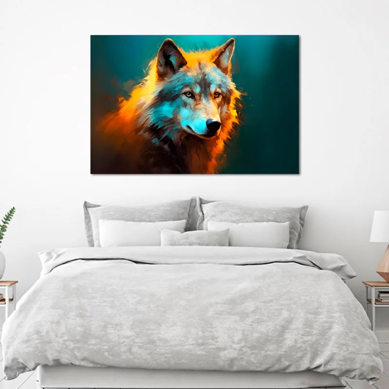 Tableau de décoration avec un Loup Abstrait dans une chambre - TabloDéco.fr