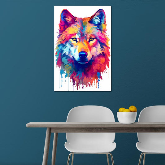 Toile imprimée avec Loup Coloré - TabloDéco.fr