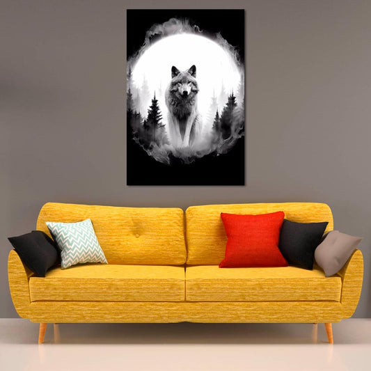 Toile murale décorative Loup et Lune - TabloDéco.fr