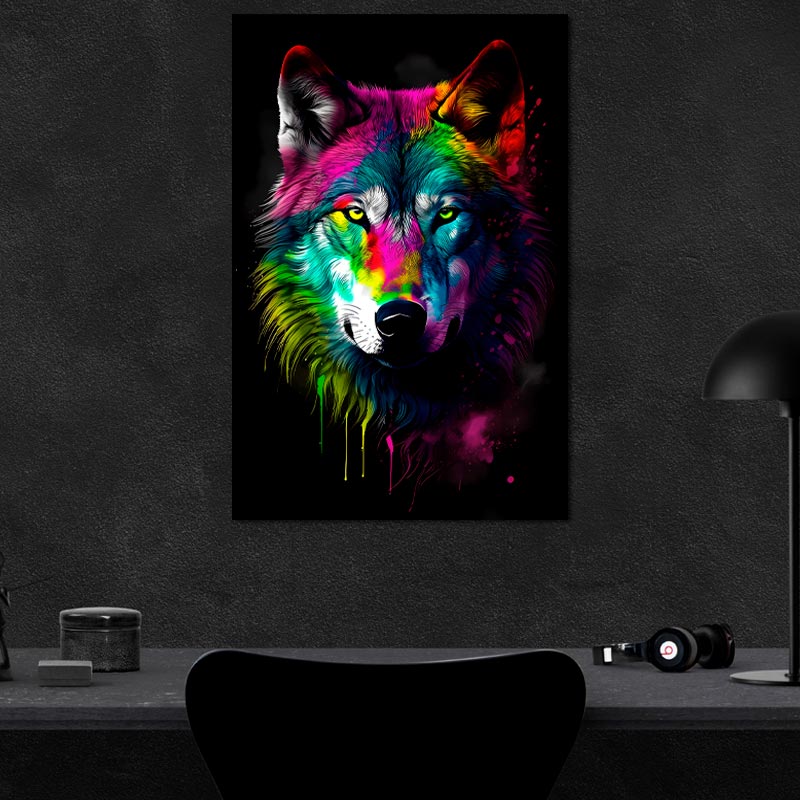 Tableau Loup Multicolore - TabloDéco.fr