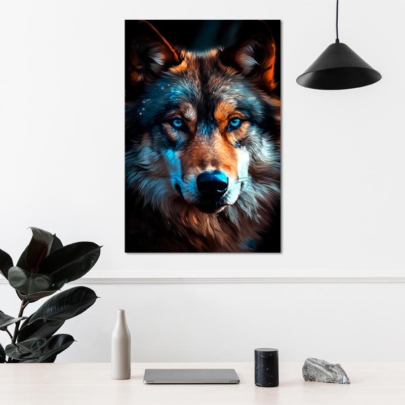 Toile murale d'un Loup avec des Yeux Bleus - TabloDéco.fr