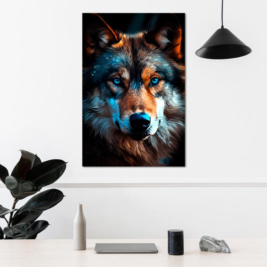 Toile murale d'un Loup avec des Yeux Bleus - TabloDéco.fr