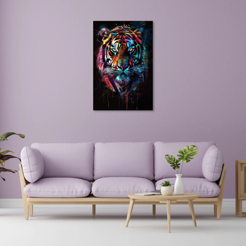 Tableau murale d'un Tigre Néon dans un salon