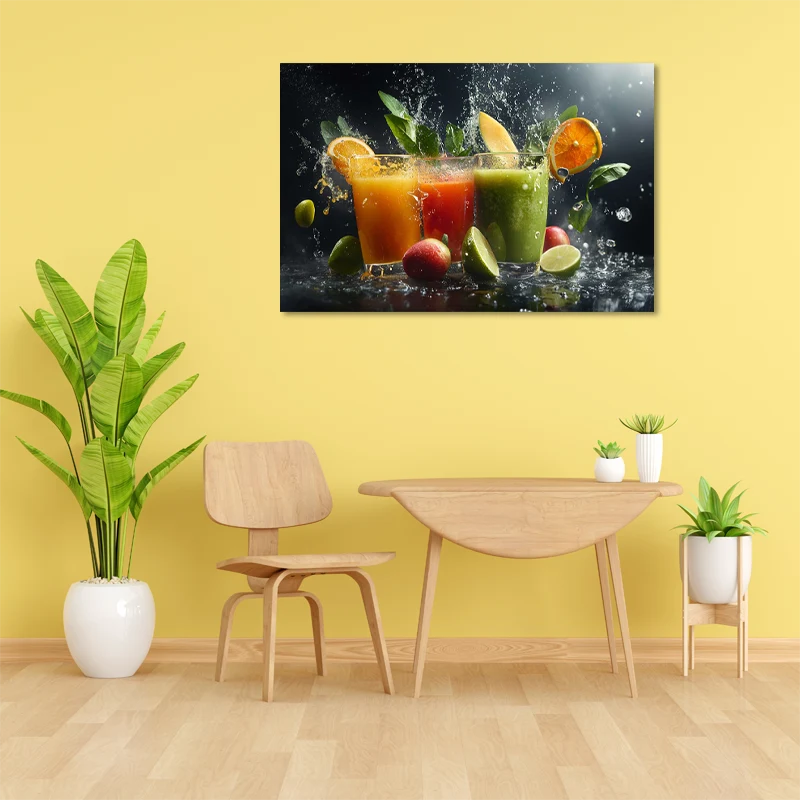 Tableau mural avec des Verres de Smoothies Glacés dans une cuisine