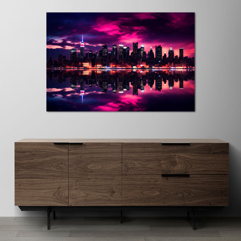 Tableau de décoration sur toile de New York avec un fond Violet - TabloDéco.fr