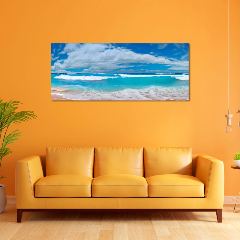 Toile décorative Panoramique d'un Paysage avec une Vague Bleue - TabloDéco.fr
