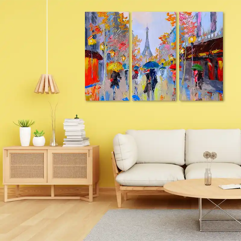 Toile peinte à la main de Paris sous la pluie - TabloDéco.fr
