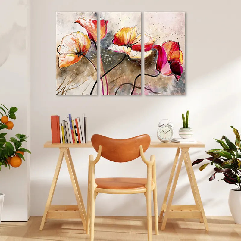 Tableau Peint à la main avec des Coquelicots dans un bureau - TabloDéco.fr