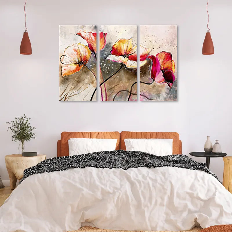 Tableau Peint sur toile avec des Coquelicots dans une chambre - TabloDéco.fr