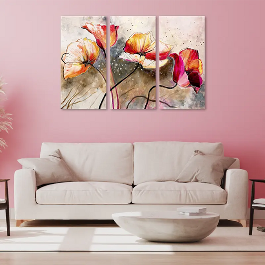 Toile Peinte à la main avec des Coquelicots dans un salon - TabloDéco.fr