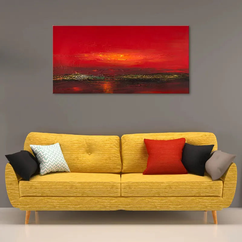 Tableau déco Peinture Rouge sur toile dans un salon  - TabloDéco.fr