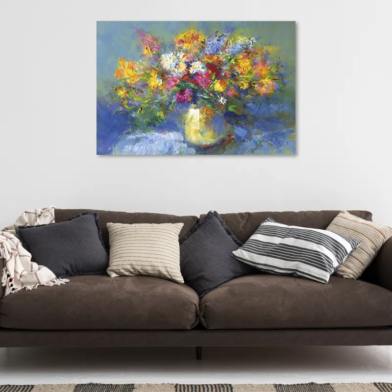 Tableau Peinture sur toile d'un Vase de Fleurs dans un salon - TabloDéco.fr