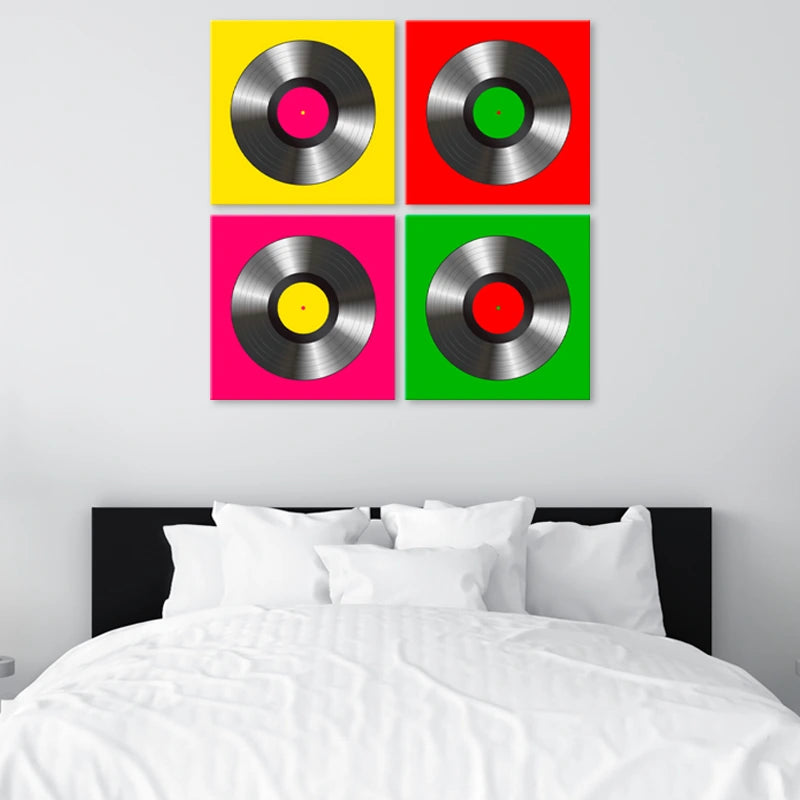 Tableau sur toile inspiration Pop Art avec des Vinyles dans une chambre - TabloDéco.fr