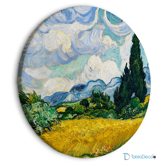 Achat de Tableau Rond  du Champ de Blé avec Cyprès de Vincent Van Gogh