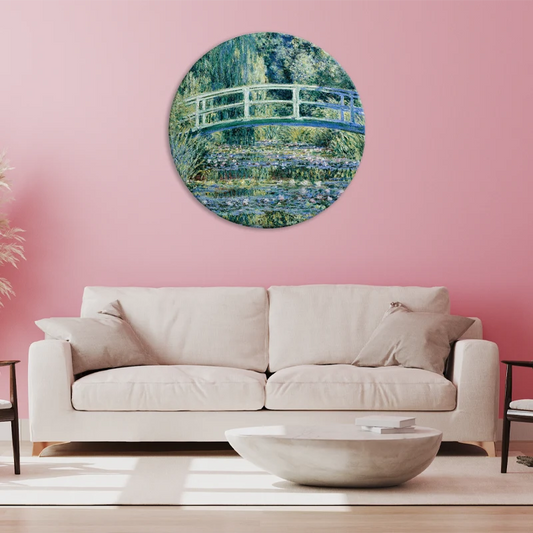Tableau Rond sur toile - Nénuphars et Pont Japonais de Claude Monet dans un salon