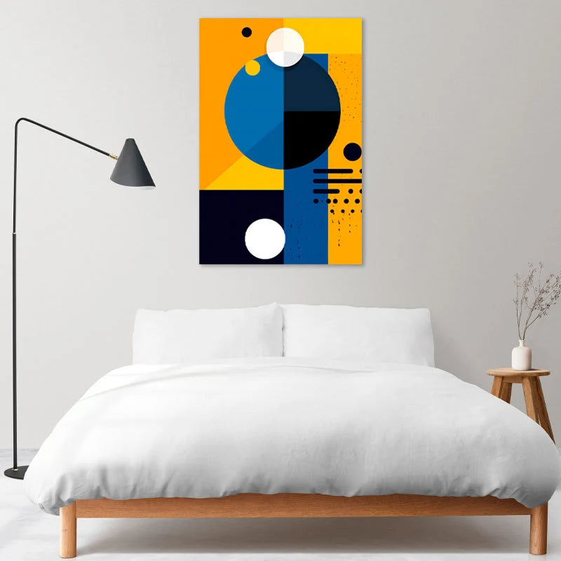 Tableau déco sur toile Scandinave Bleu et Jaune dans une chambre - TabloDéco.fr