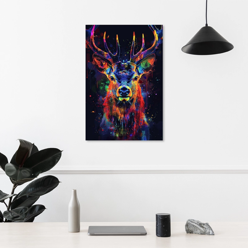 Tableau sur toile d'un Cerf Multicolore