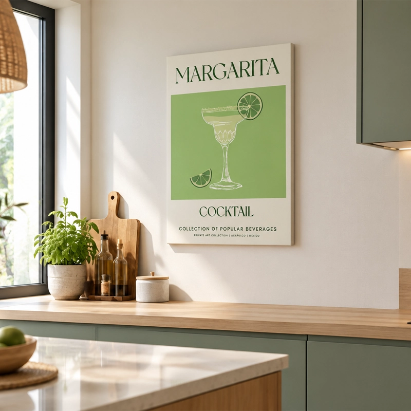 Tableau sur toile avec un Cocktail Margarita accroché dans une cuisine