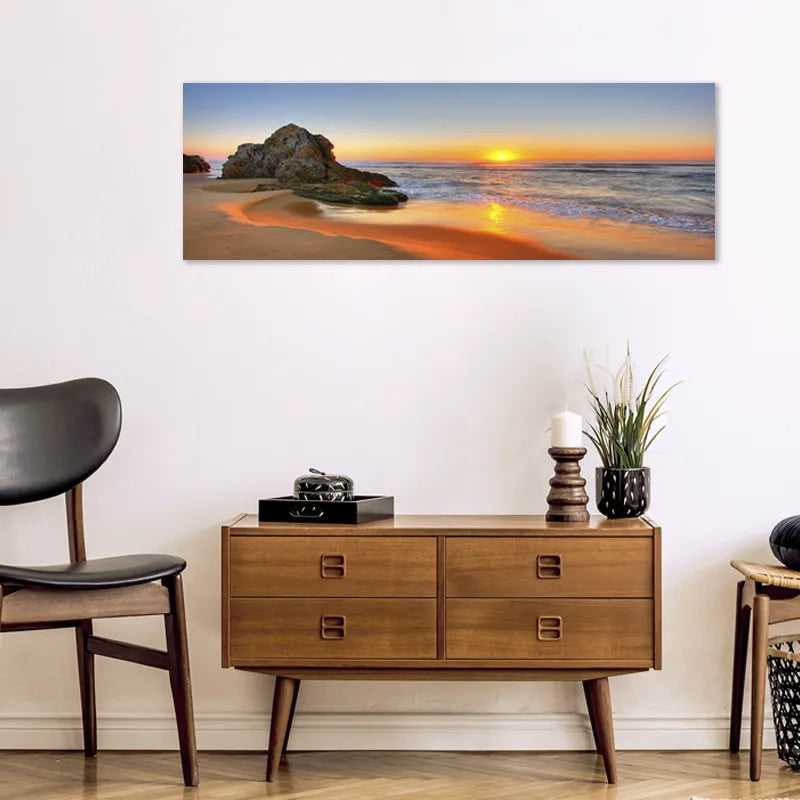 tableau sur toile d'un coucher de soleil sur la mer