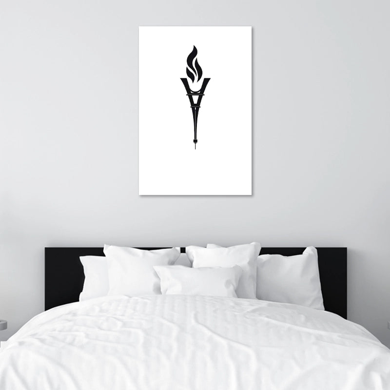 Tableau sur toile de la Flamme Olympique Noir et Blanc dans une chambre (JO Paris 2024)