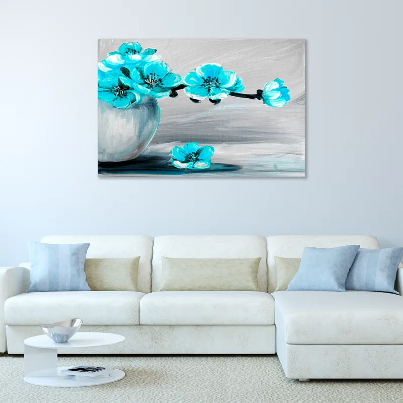 Tableau sur toile avec des Fleurs Bleues dans un salon