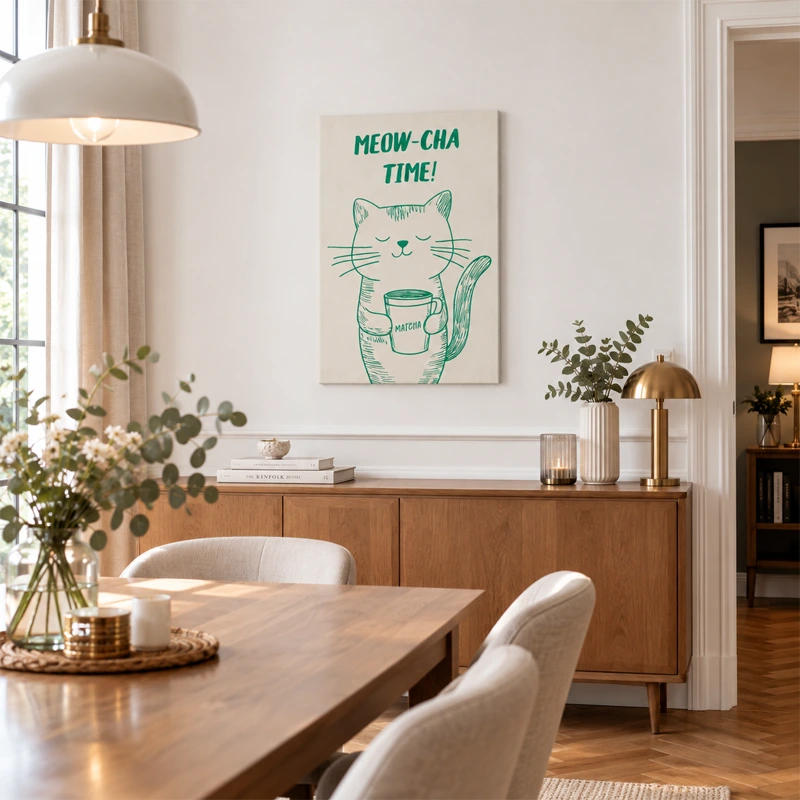 Tableau sur toile Meow-Cha Time