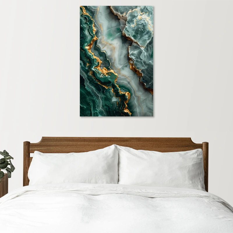 Tableau sur toile style Scandinave au Motif Marbre accroché dans une chambre