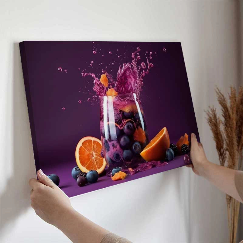 Tableau sur toile Verre de Fruits Myrtille et Orange