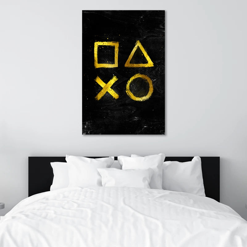 Toile murale avec les Symboles de Playstation accrochée dans une chambre - TabloDéco.fr