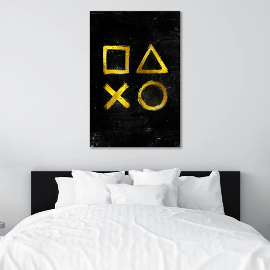 Toile murale avec les Symboles de Playstation accrochée dans une chambre - TabloDéco.fr