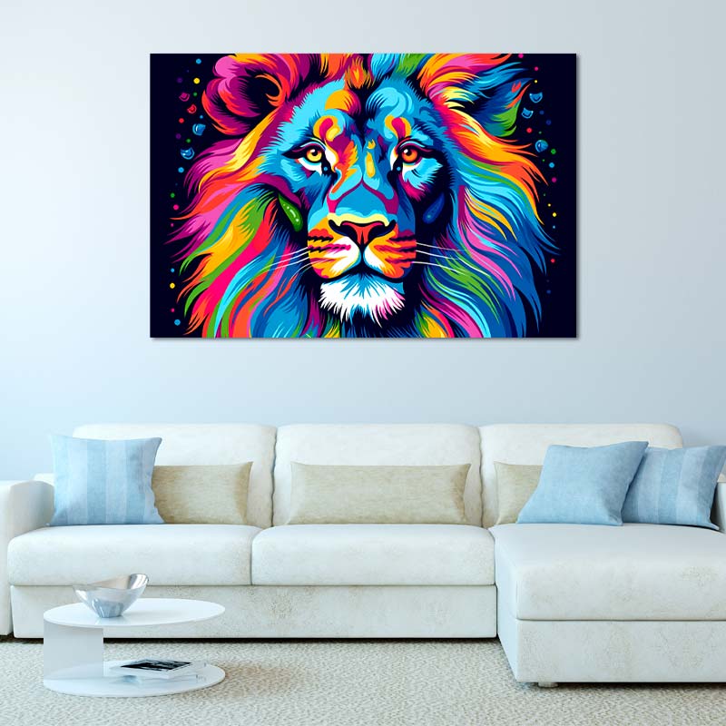 Tableau déco sur toile avec une Tête de Lion Pop Art - TabloDéco.fr