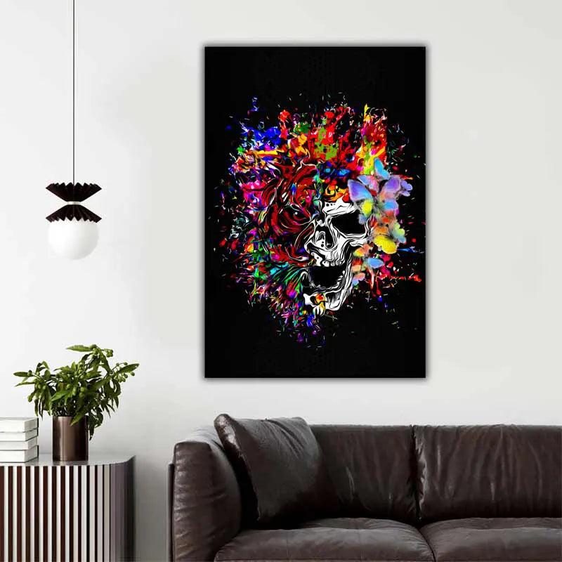 tableau sur toile tête de mort papillon - TabloDéco.fr