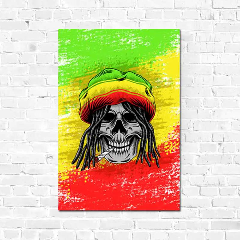 Tableau sur toile d'une Tête de Mort Rasta - TabloDéco.fr