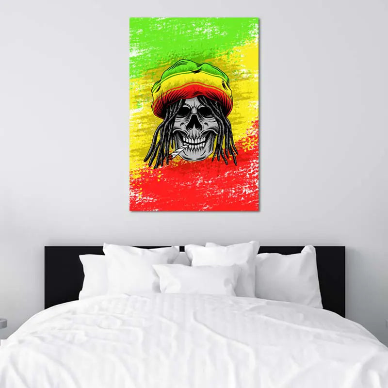 Tableau de décoration murale d'une Tête de Mort Rasta - TabloDéco.fr