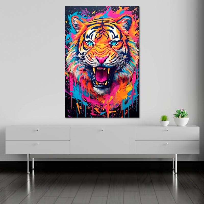 Toile décorative d'un Tigre Multicolore - TabloDéco.fr