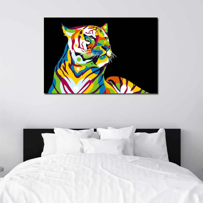 Tableau sur toile Tigre Pop Art dans une chambre - TabloDéco.fr
